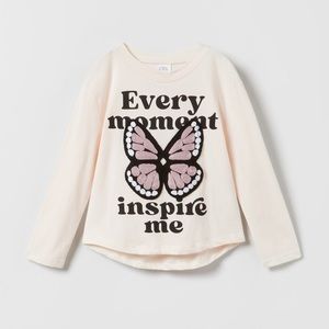 Every Moment Inspire Me zara kids long sleeve cream top with butterfly